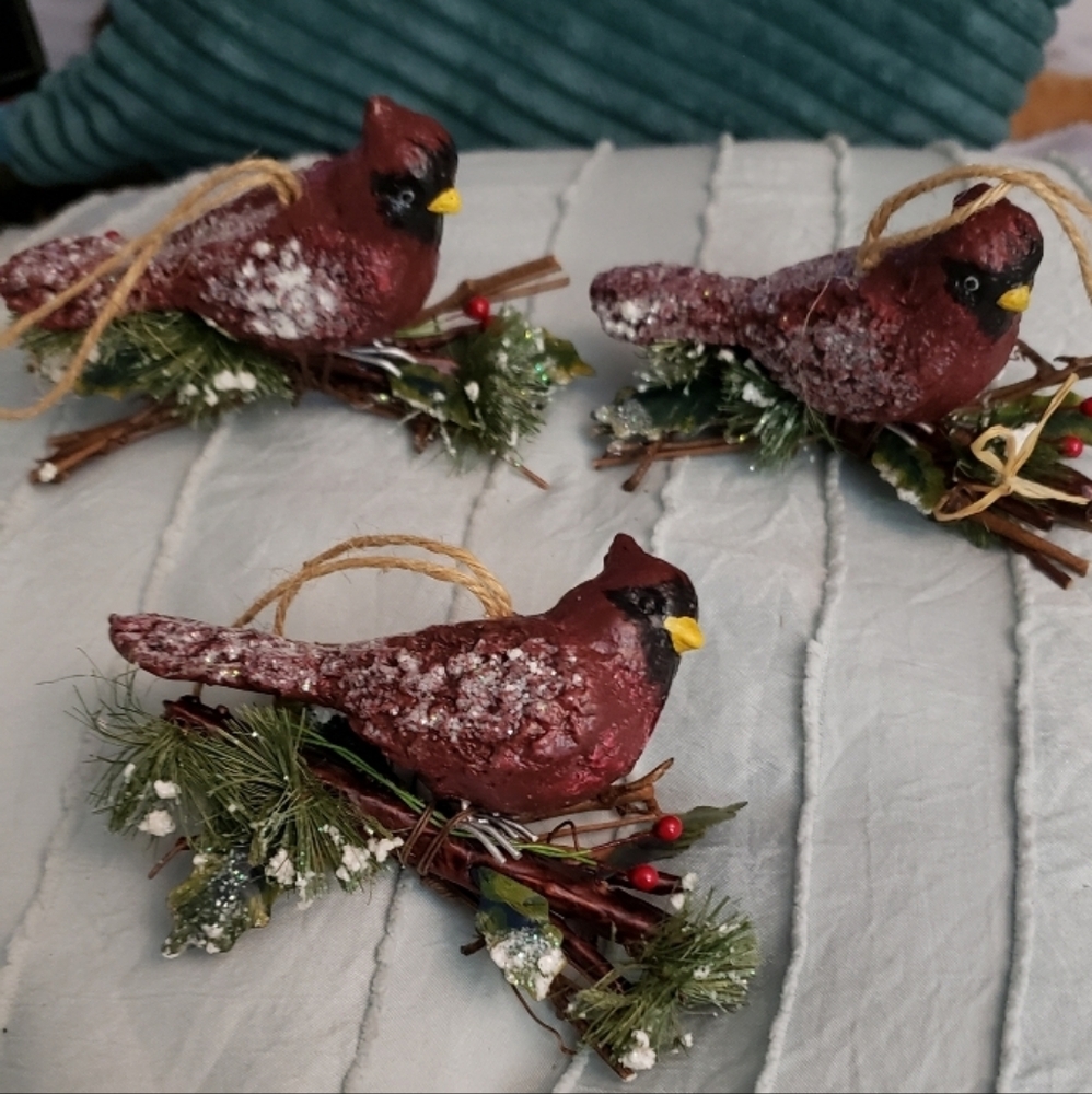 Festive Cardinal Birds Holiday Christmas Decoration Set Of 3